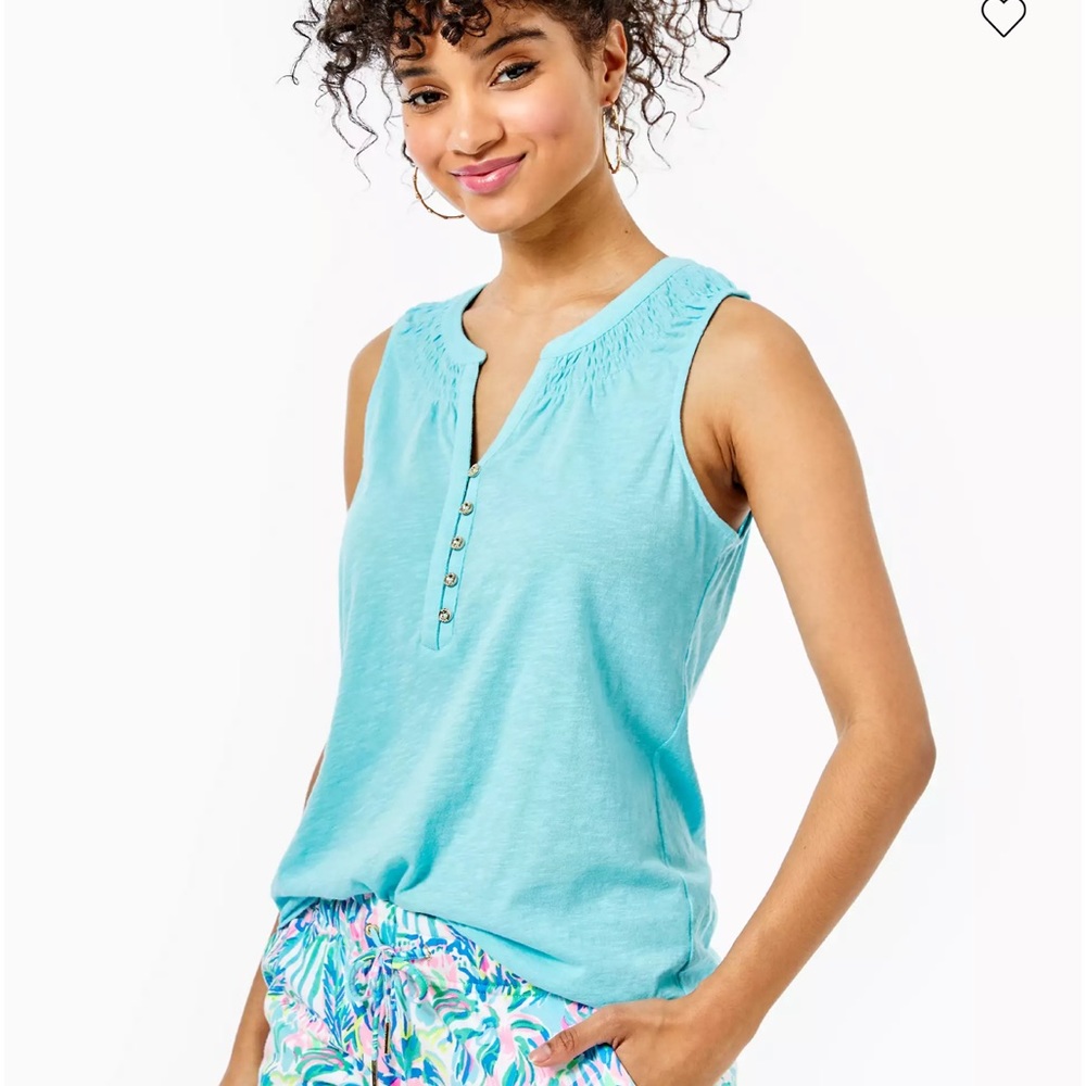 Lilly Pulitzer Sleeveless Split-Neck Tank in Aqua